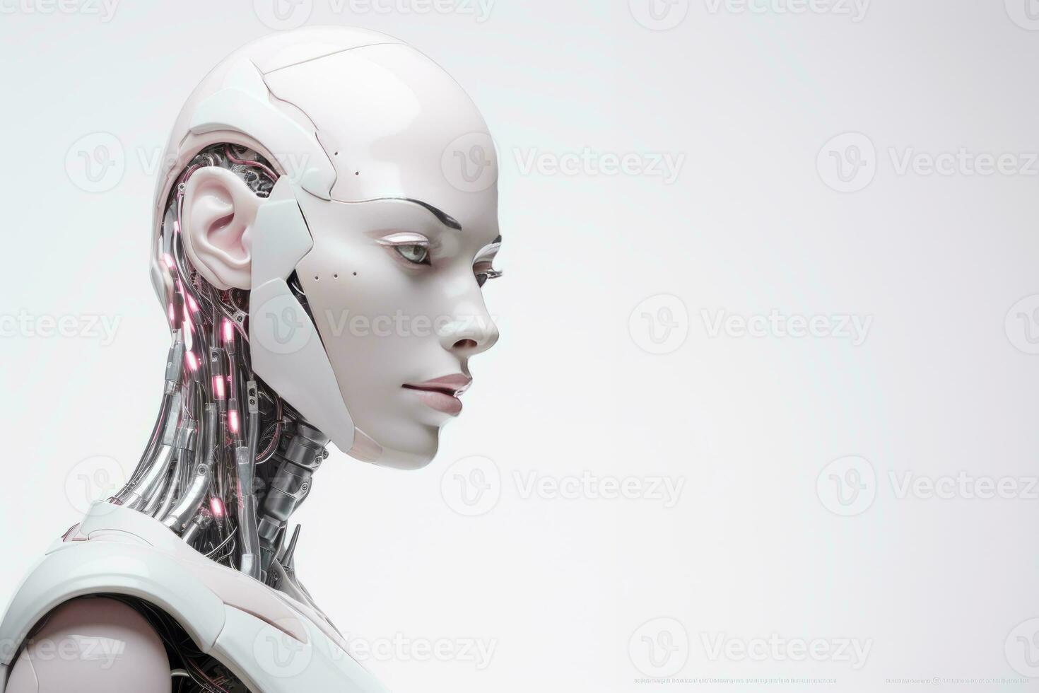 ai généré une humanoïde femelle robot sur une brillant Contexte. photo