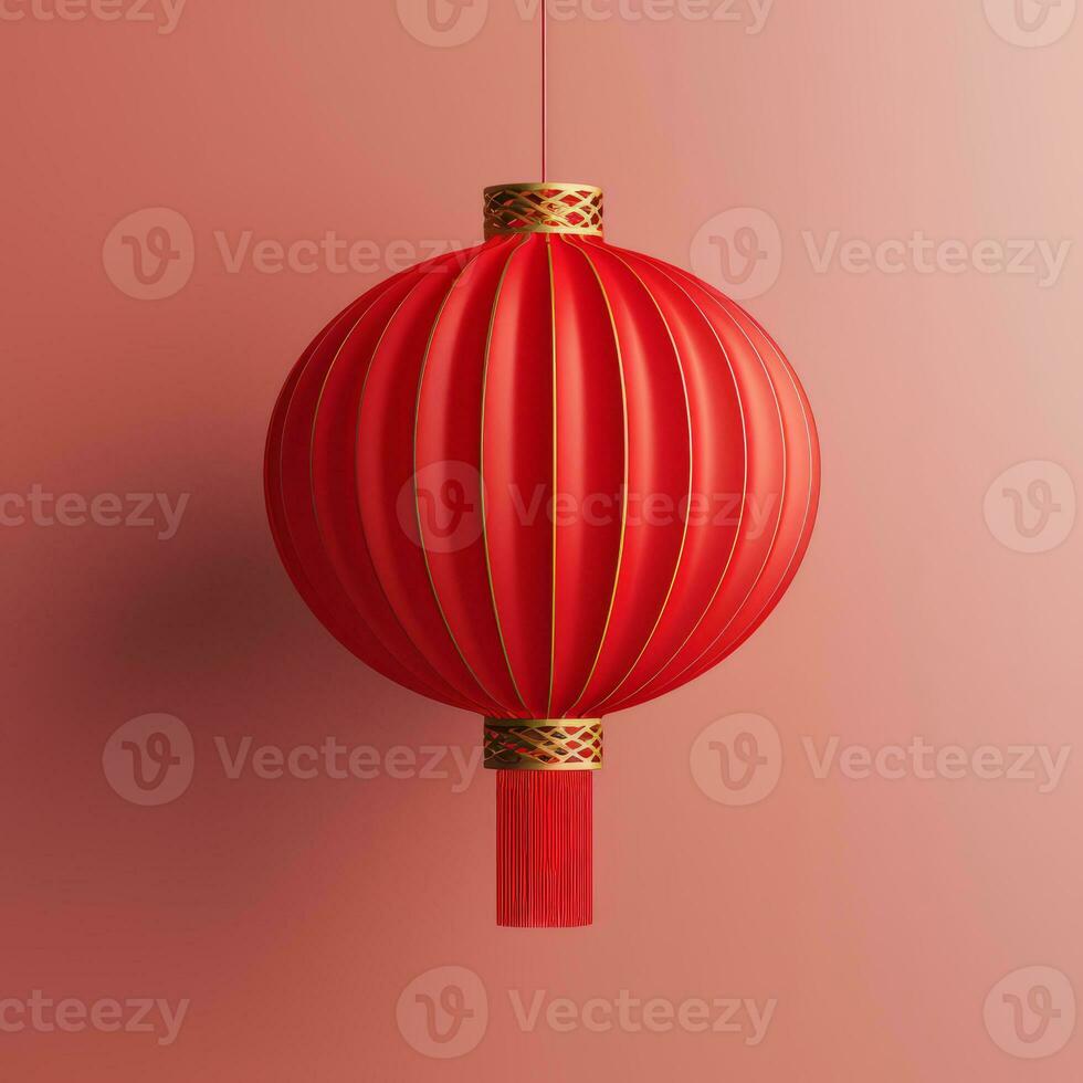 ai généré rouge chinois lampe de poche sur une lumière Contexte. photo