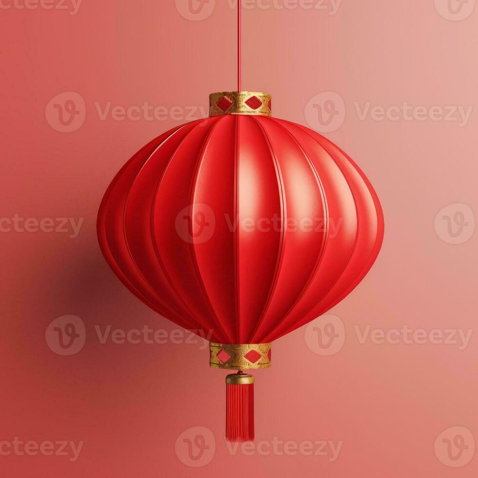 ai généré rouge chinois lampe de poche sur une lumière Contexte. photo