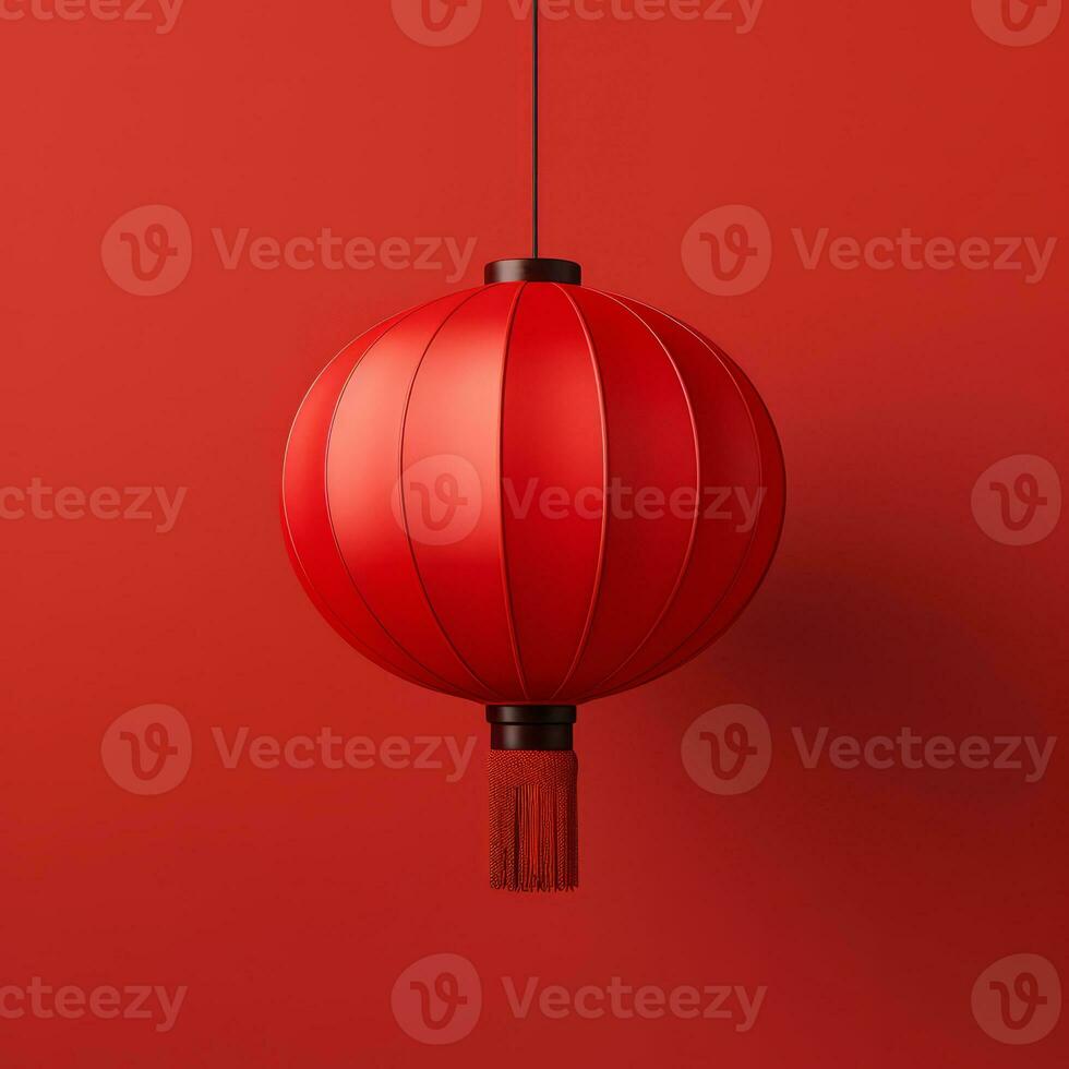 ai généré rouge chinois lampe de poche sur une lumière Contexte. photo