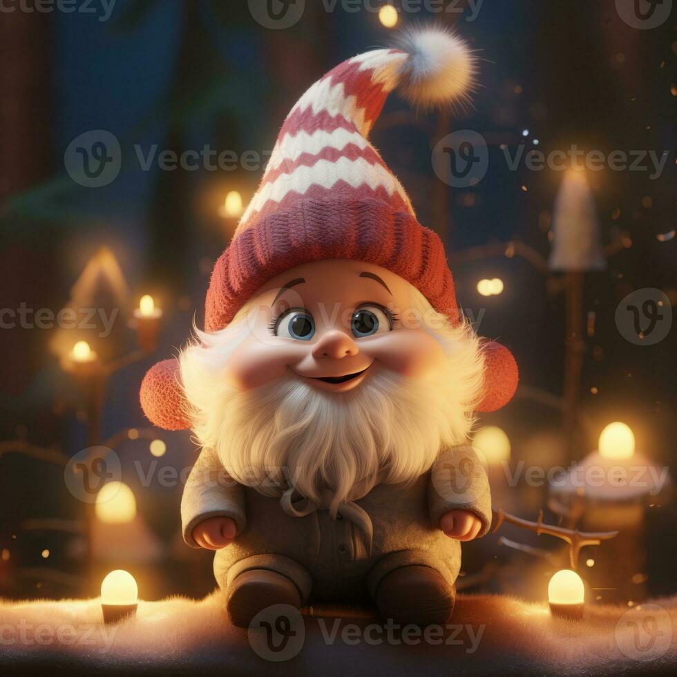 ai généré mignonne Noël gnome sur une Nouveau années Contexte. photo