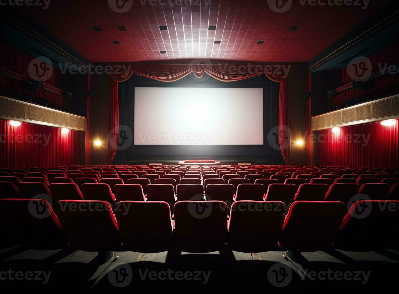 cinéma intérieur avec des places et blanc filtrer. film théâtre pièce avec chaises. généré ai. photo