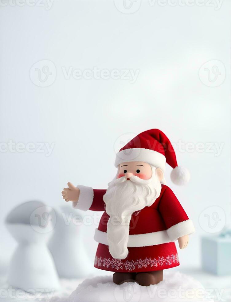 minimaliste style Père Noël claus poupée sur une pile de neige. ai génératif photo