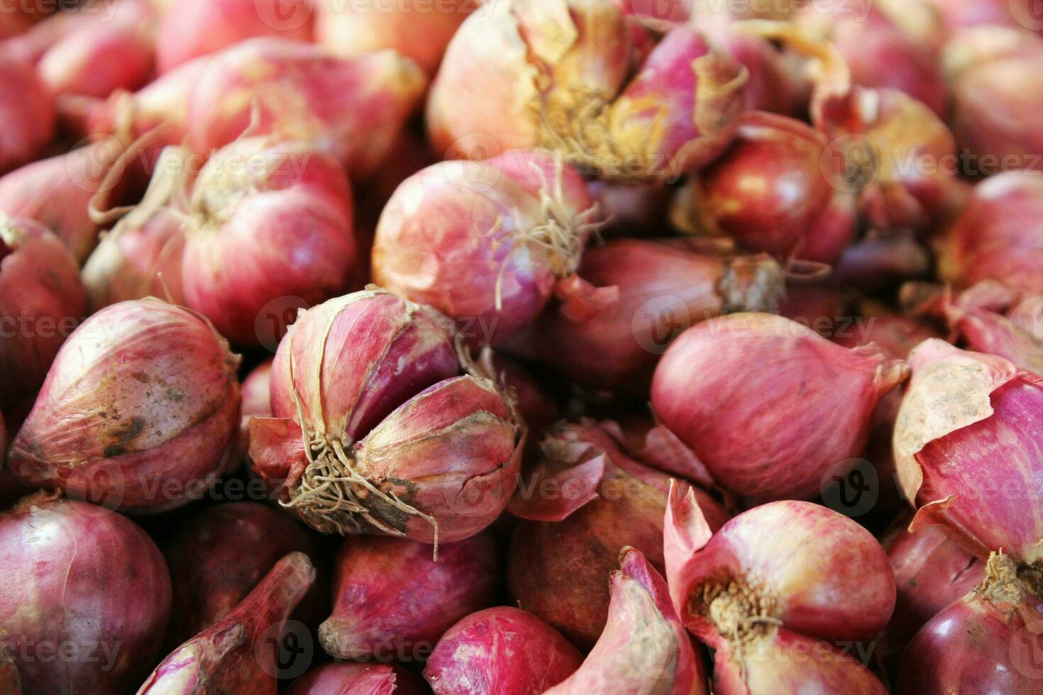 rouge oignons dans traditionnel marchés photo