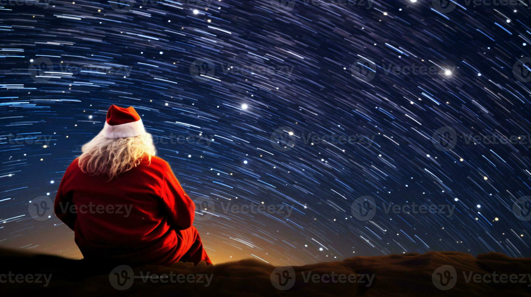 ai génératif Père Noël observation des étoiles sur une clair nuit photo