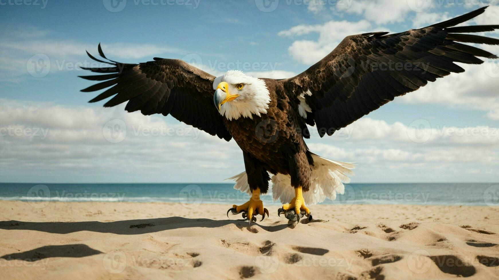 une magnifique été journée avec bleu ciel et une seul de Steller mer Aigle plus de le plage ai génératif photo