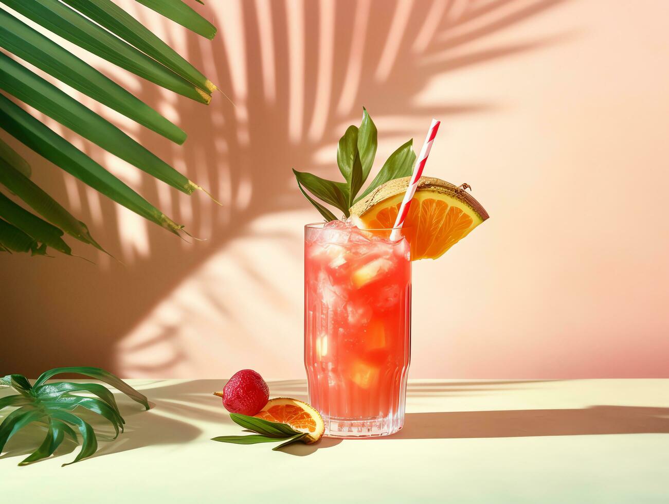 mocktail avec Frais fruit dans tropical coloré arrière-plan, ai généré photo