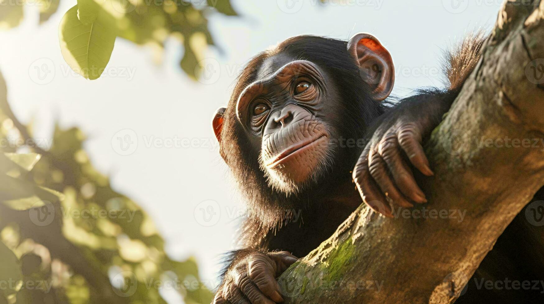 une singe en portant une feuille ai généré photo