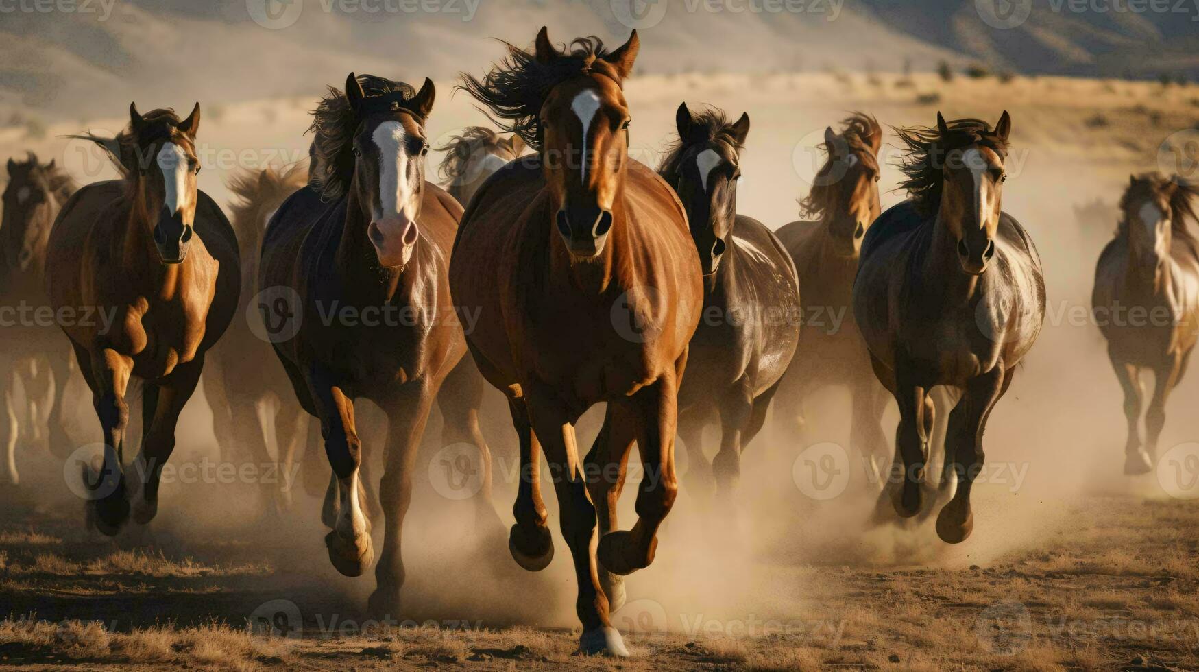 une groupe de les chevaux fonctionnement ai généré photo