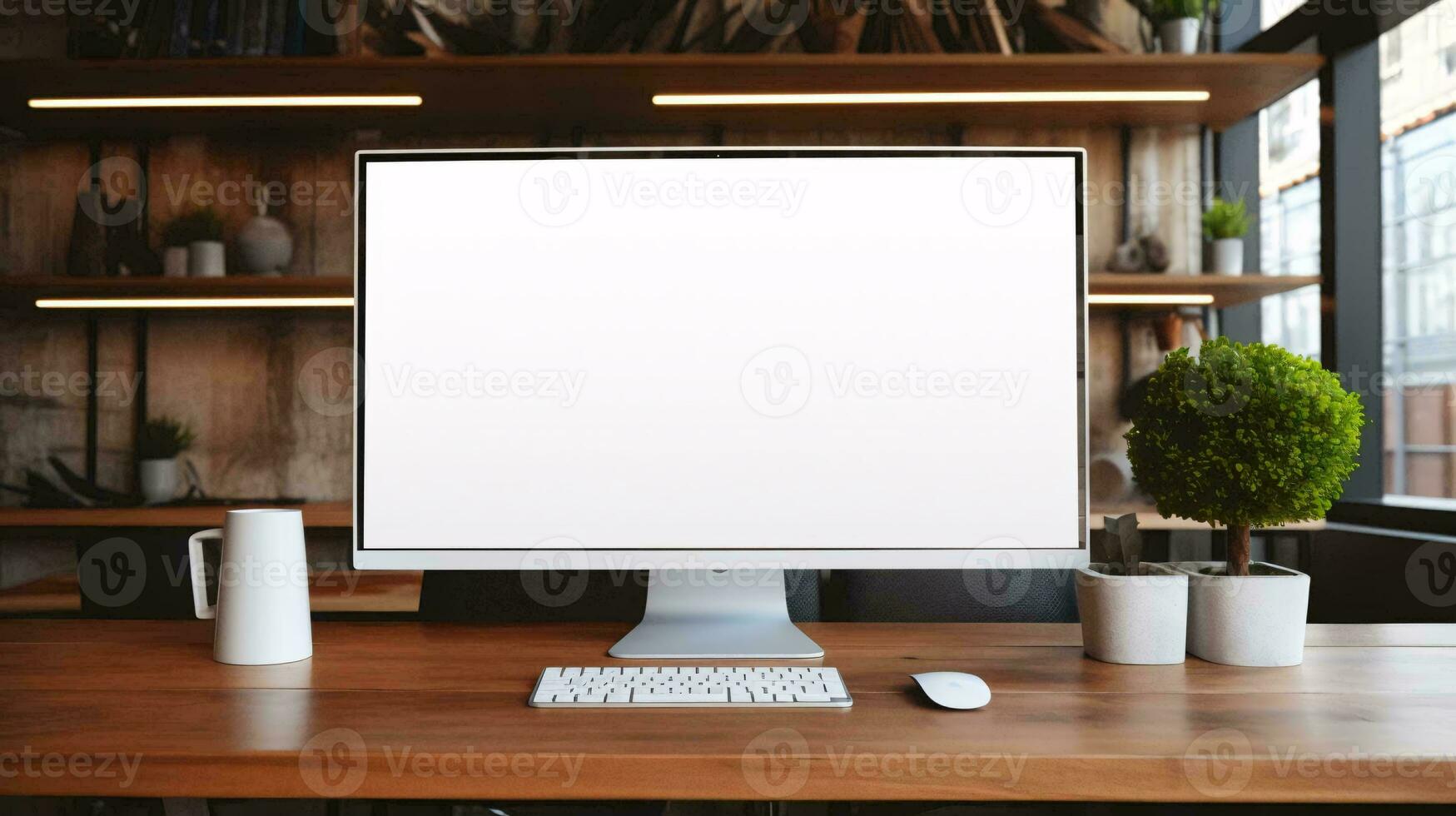 une ordinateur sur une bureau ai généré photo