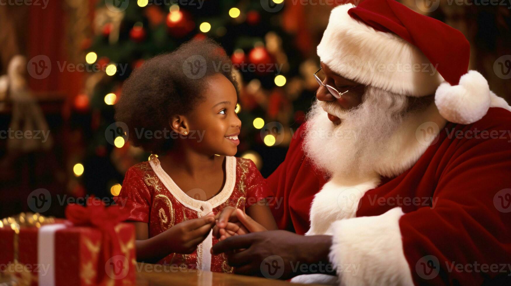 ai génératif les enfants de différent l'ethnie réunion Père Noël avec une bokeh rempli Contexte photo