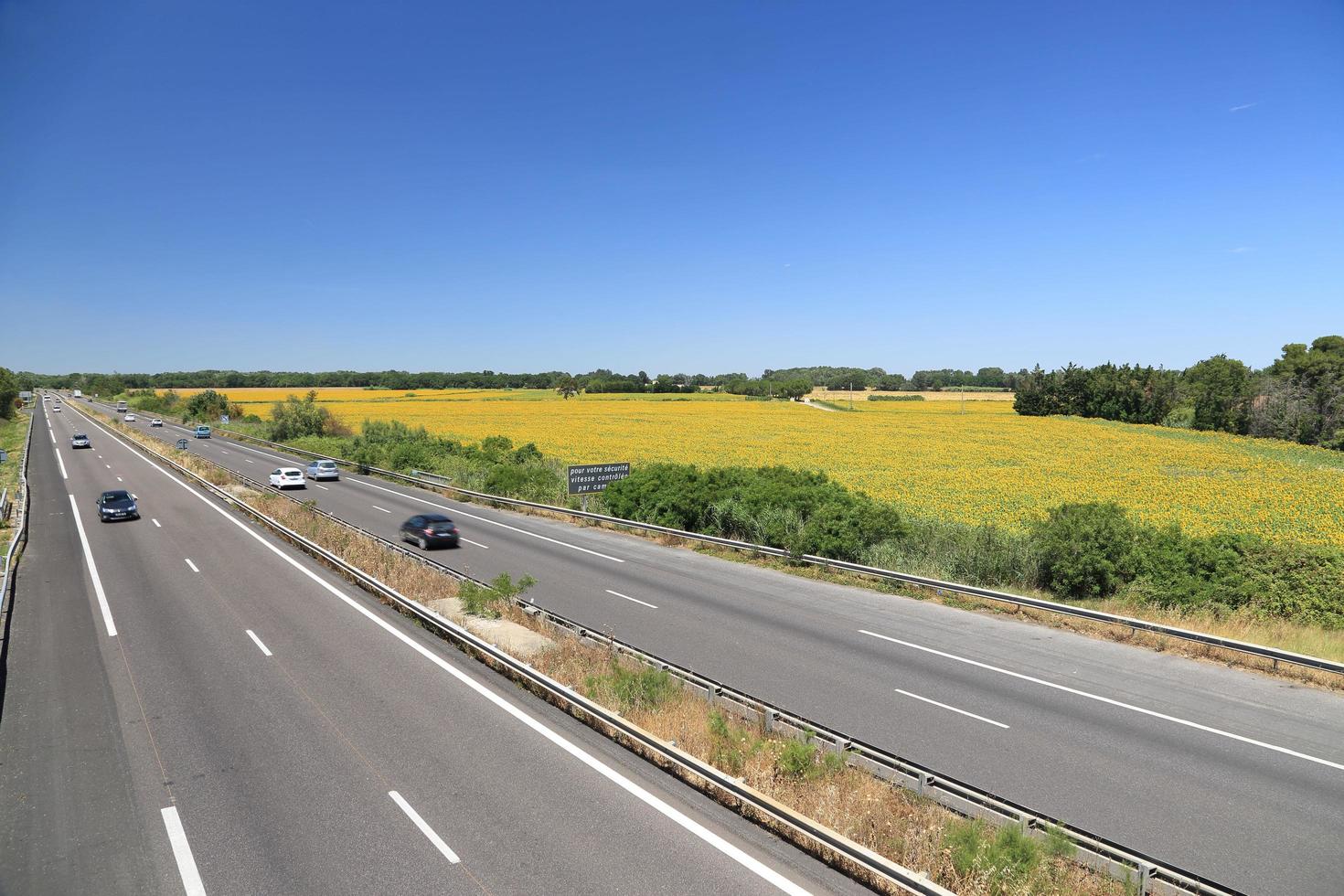 Champ de tournesol à côté de l'autoroute à Arles, dans le sud de la France photo