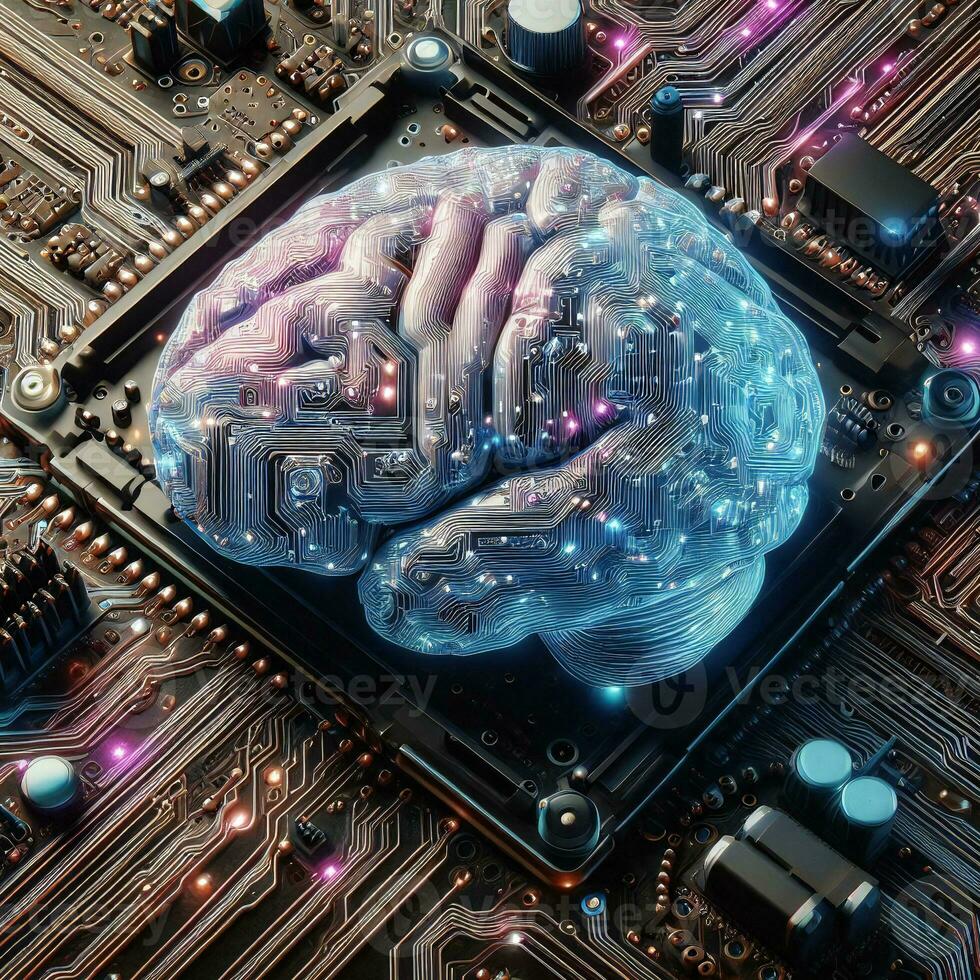 numérique évolution avec cerveau circuits et virtuel réalité art ai génératif photo