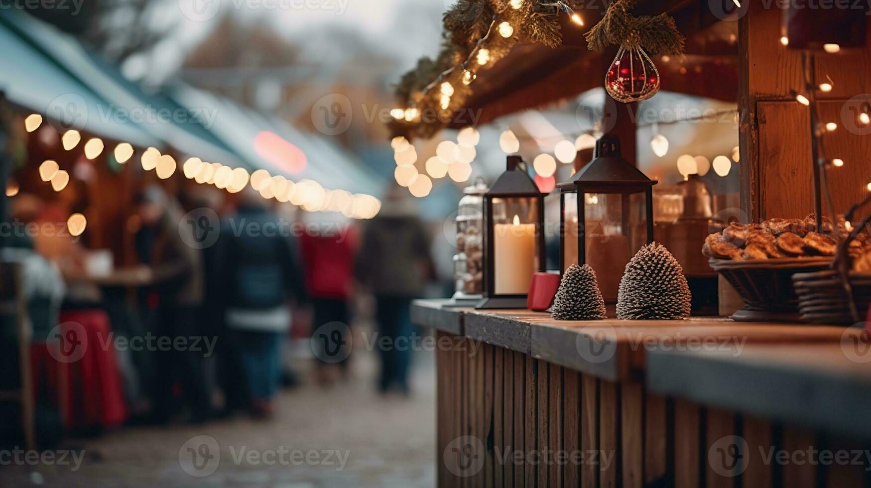 génératif ai, Noël juste flou arrière-plan, hiver rue marché dans L'Europe  photo