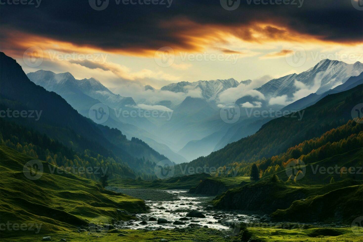 mystérieux brouillard engloutit svanétis Goulet Montagne passer dans europes Caucase ai généré photo