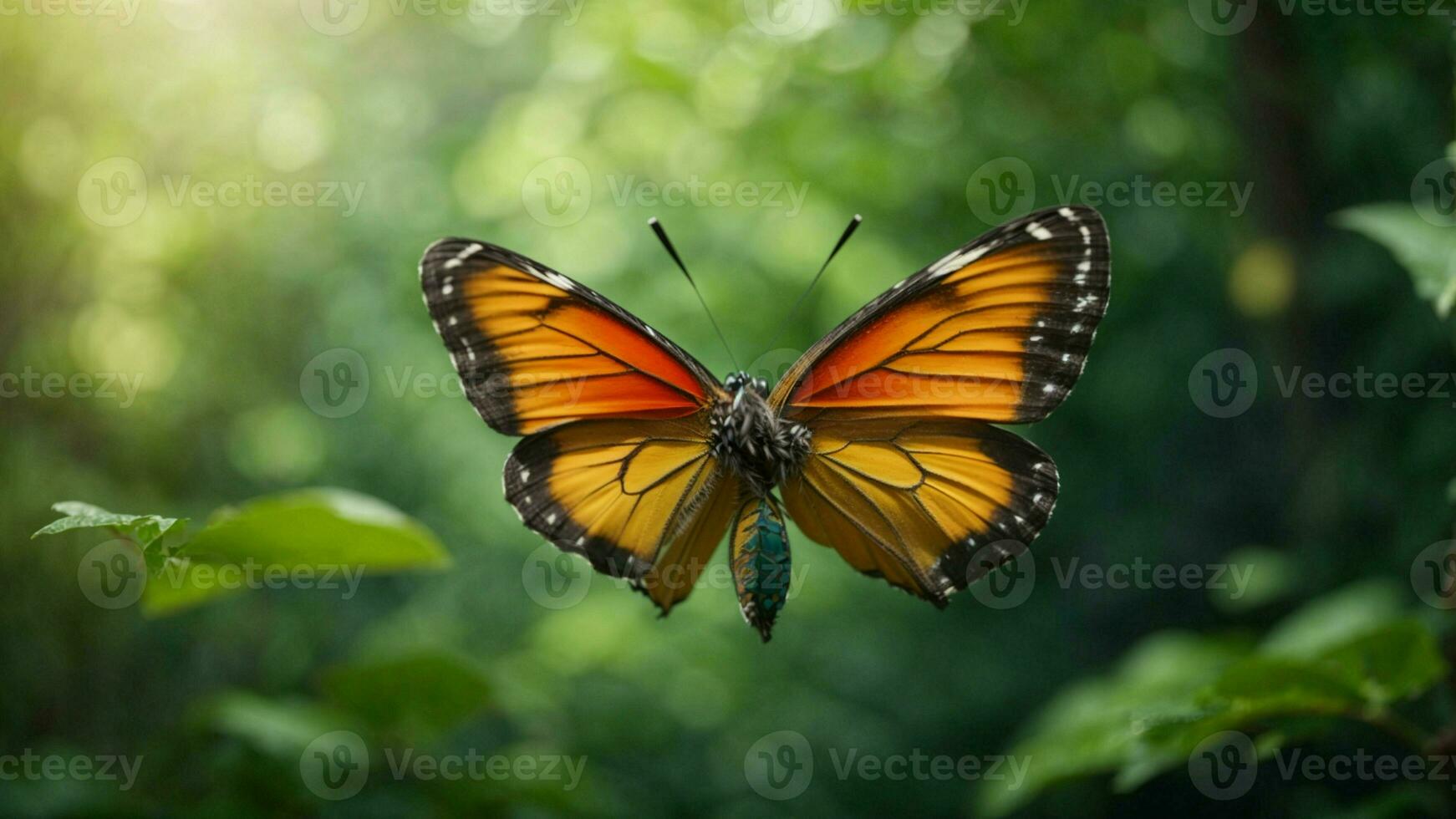 la nature Contexte avec une magnifique en volant papillon avec vert forêt ai génératif photo