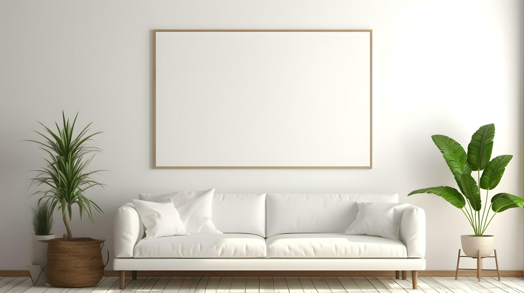 minimaliste vivant pièce avec blanc canapé et les plantes photo