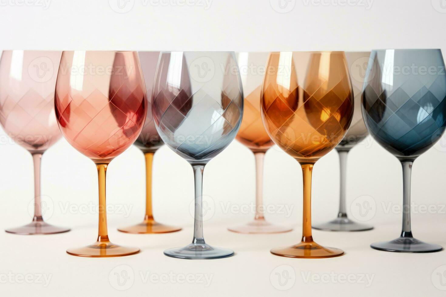 du vin des lunettes formant inattendu motifs avec coloré ombres capturé dans une palette de délavé denim bleu antique Rose rose et ambre Orange photo