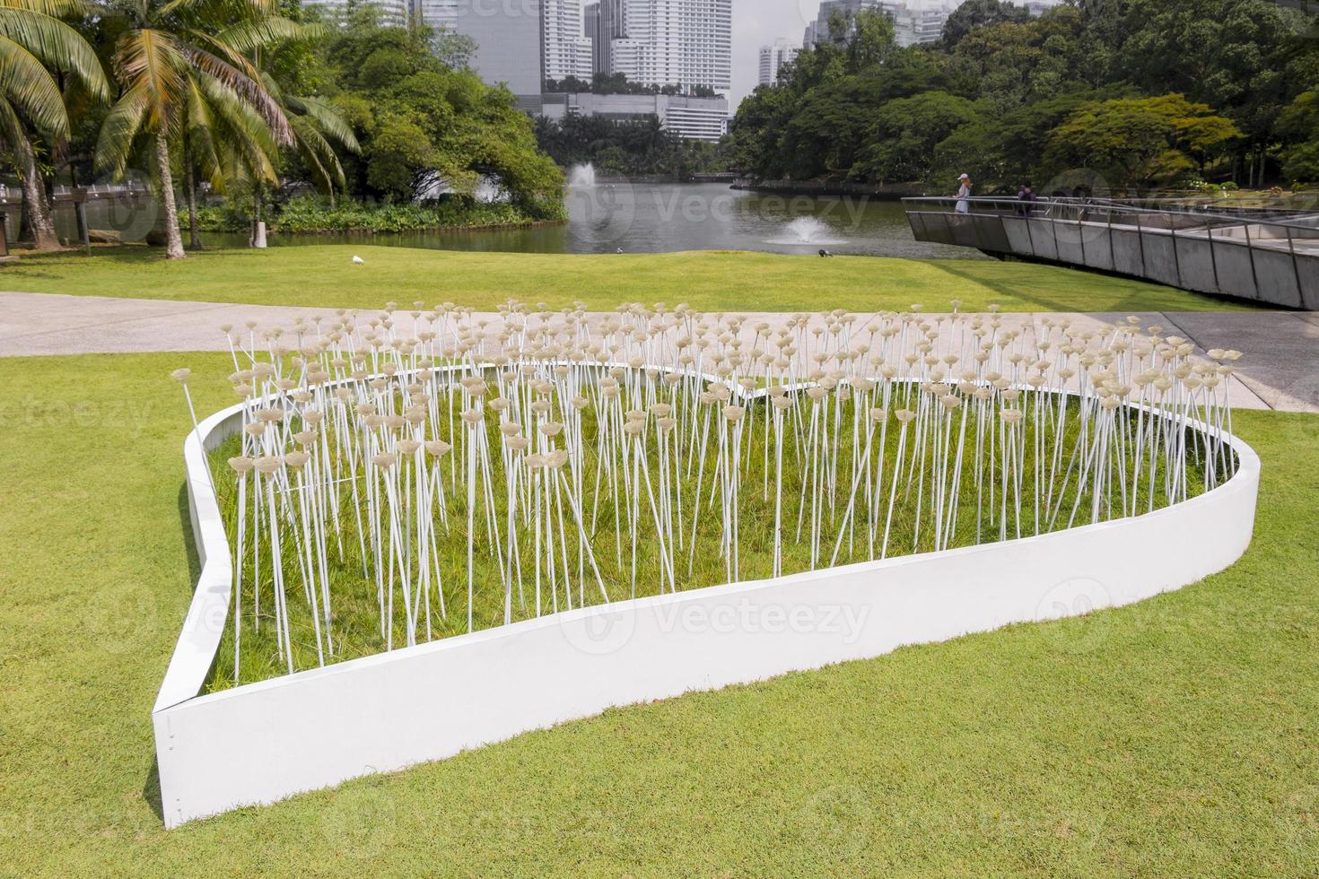 grand coeur décoratif blanc avec des fleurs dans le jardin botanique de perdana. photo