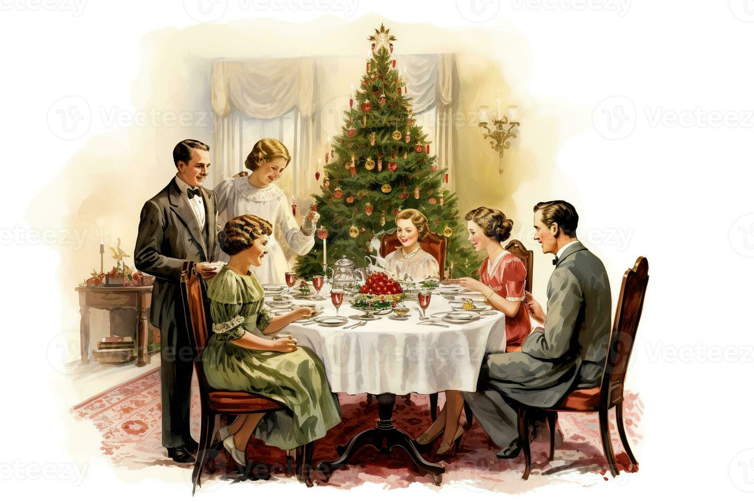 ancien illustration de une famille Noël dîner photo