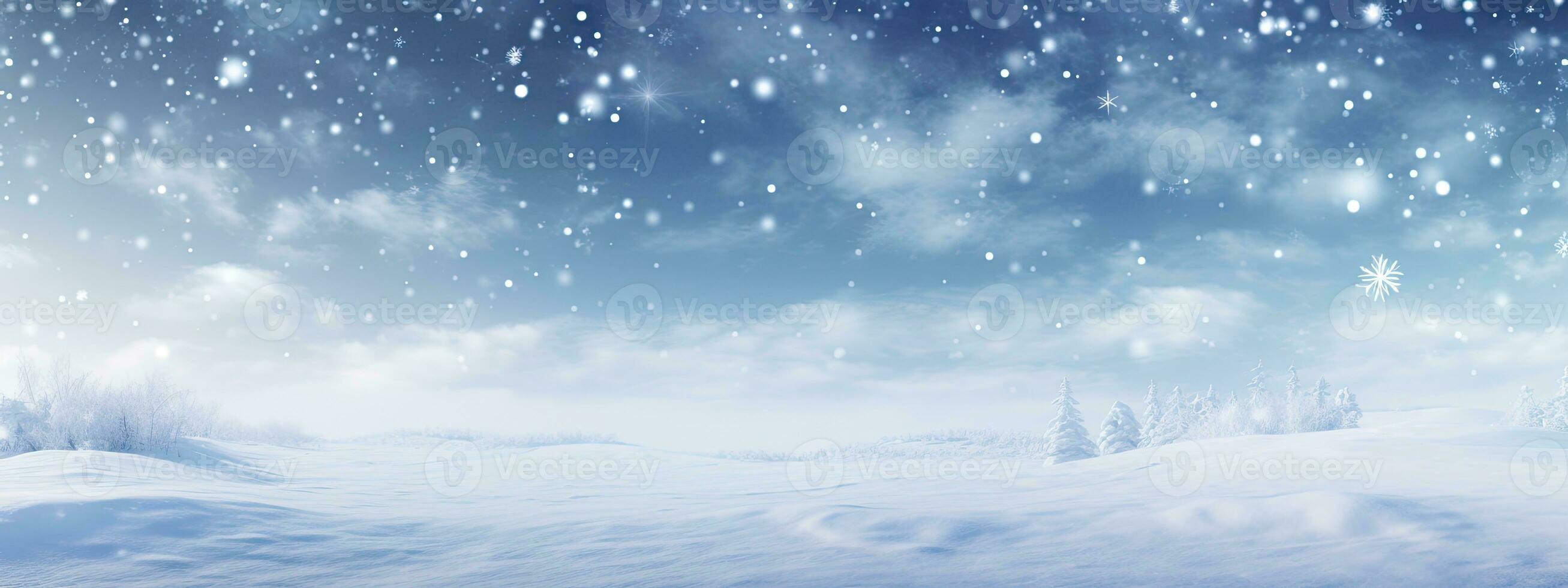 hiver panoramique vue de une neigeux champ avec une Tempête De Neige de sculpté flocons de neige photo