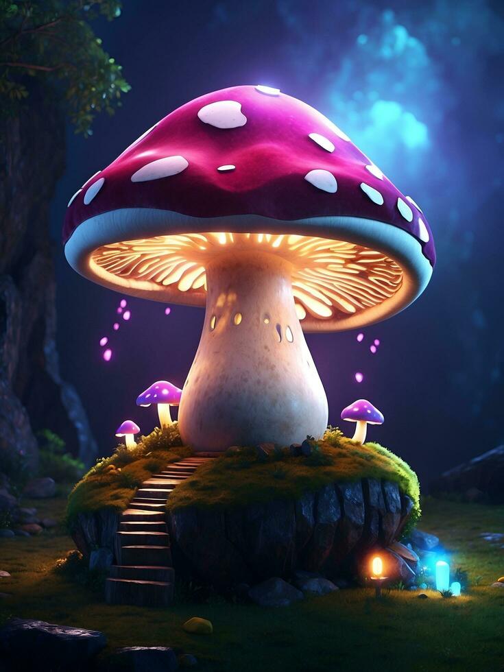 géant champignons à nuit établi par ai photo