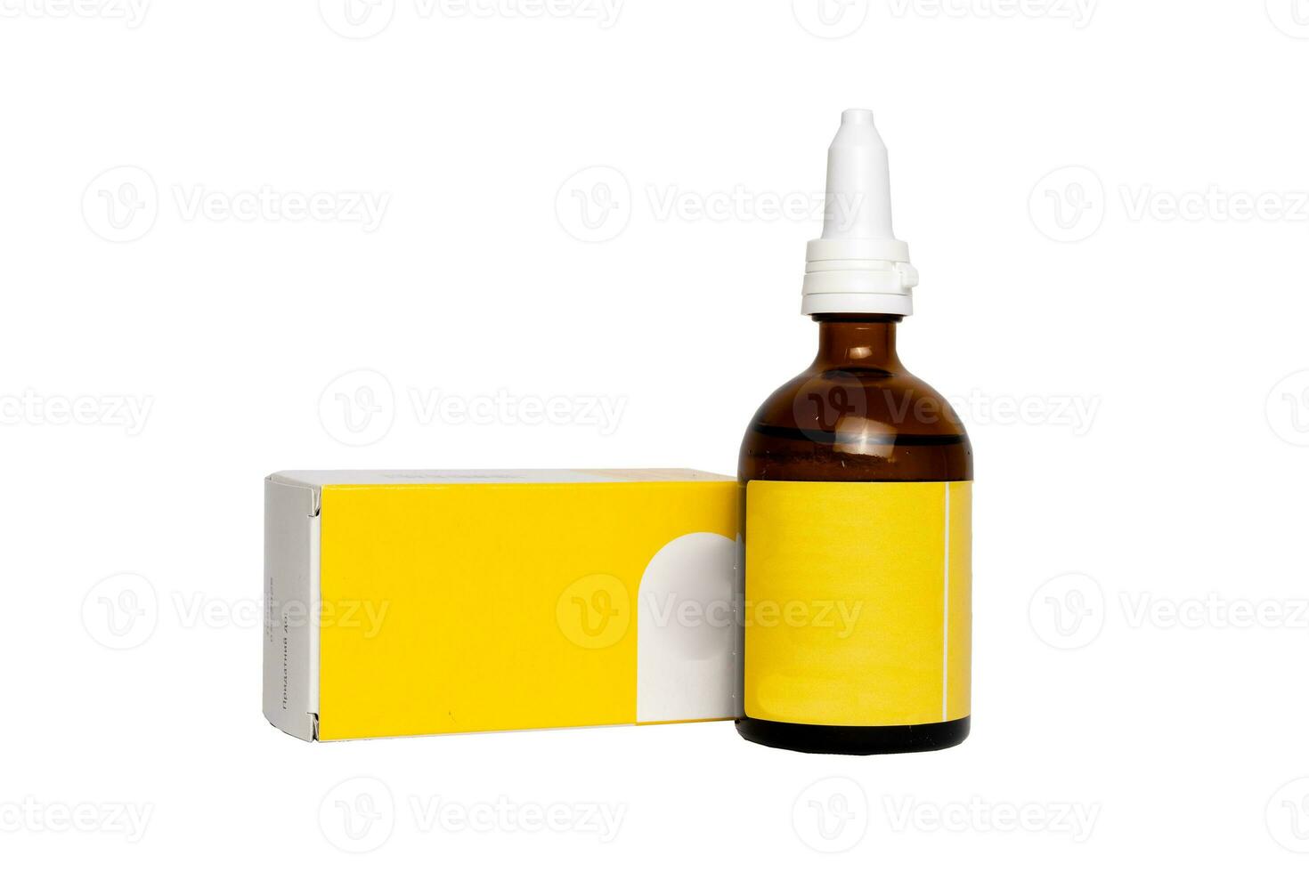 médicament bouteille et paquet isolé sur blanc Contexte photo