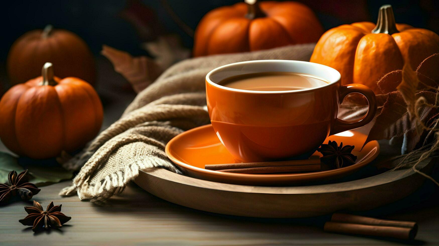 citrouille pimenter tasse de thé Stock photo, confortable l'heure du thé l'automne boire, génératif ai photo