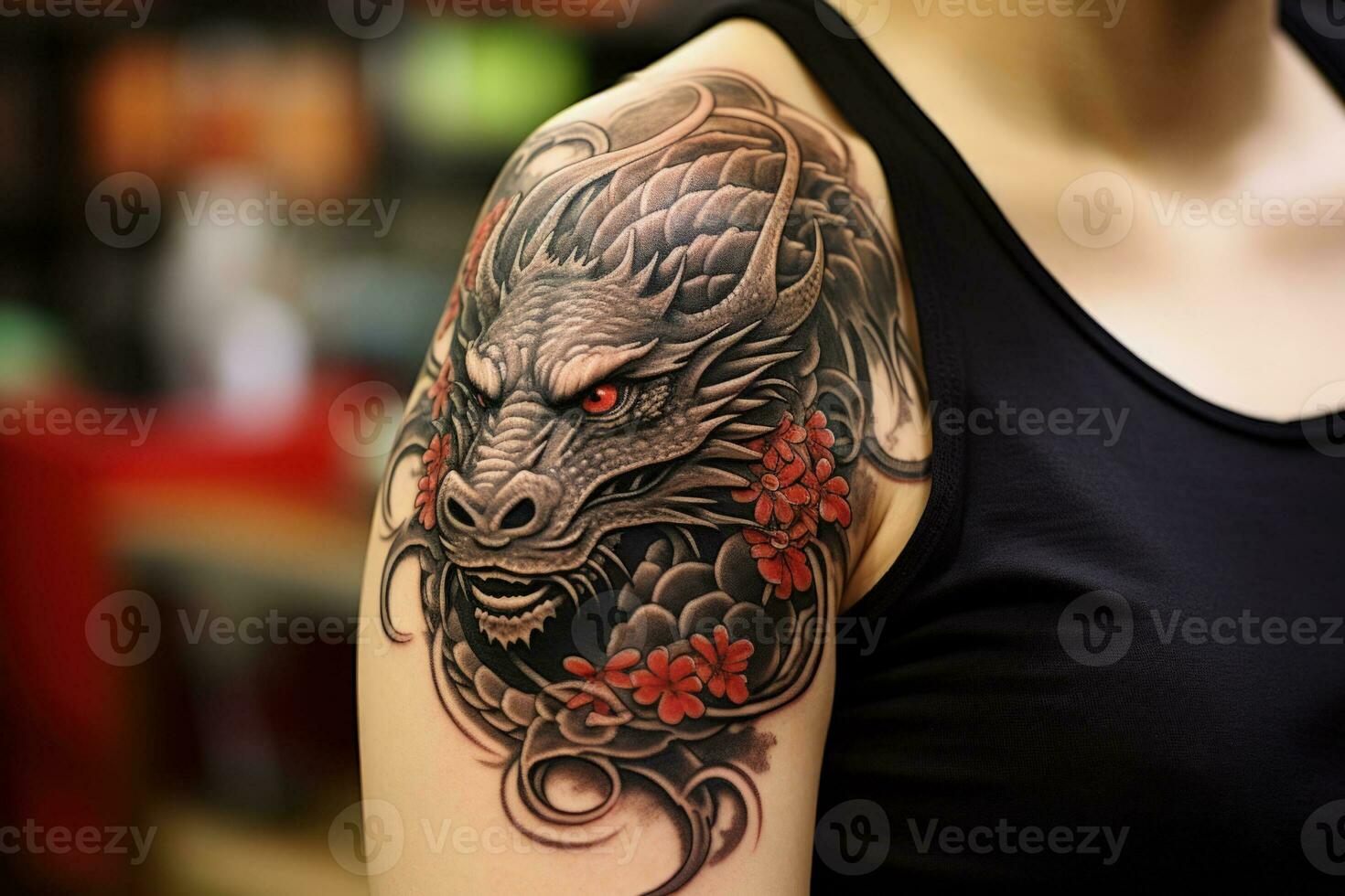 complexe dragon tatouage conception symbolisant force pour le année de dragon photo