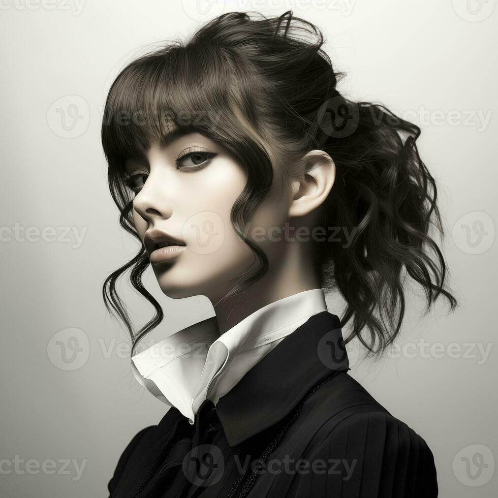 illustration de une la Coupe de cheveux mode portrait, ai généré photo