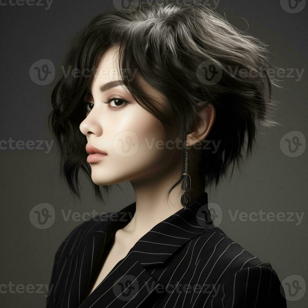 illustration de une la Coupe de cheveux mode portrait, ai généré photo