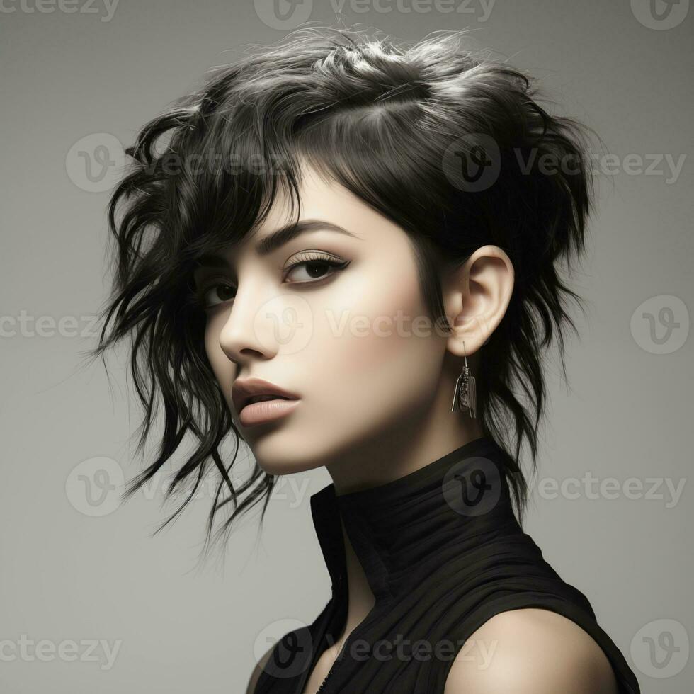 illustration de une la Coupe de cheveux mode portrait, ai généré photo