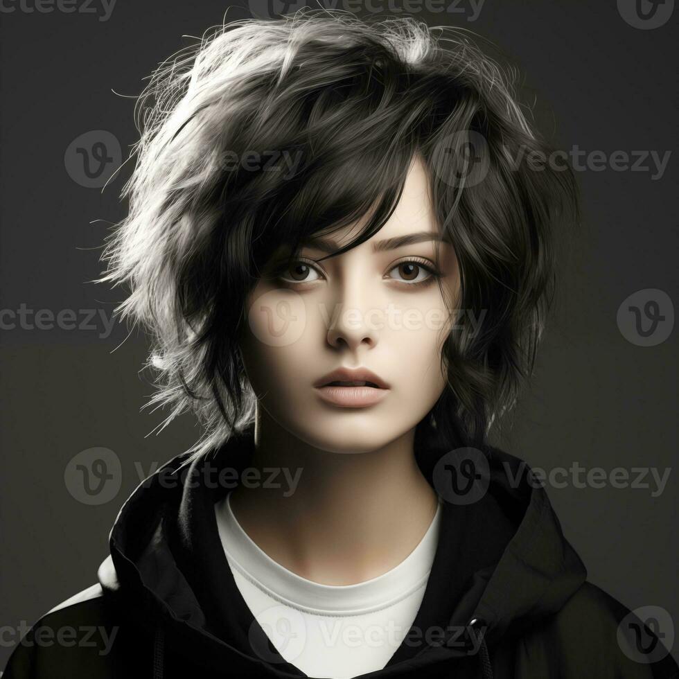 illustration de une la Coupe de cheveux mode portrait, ai généré photo