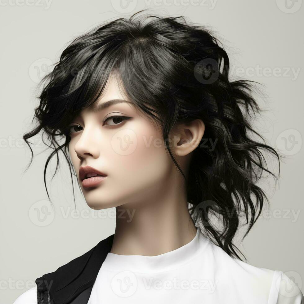 illustration de une la Coupe de cheveux mode portrait, ai généré photo