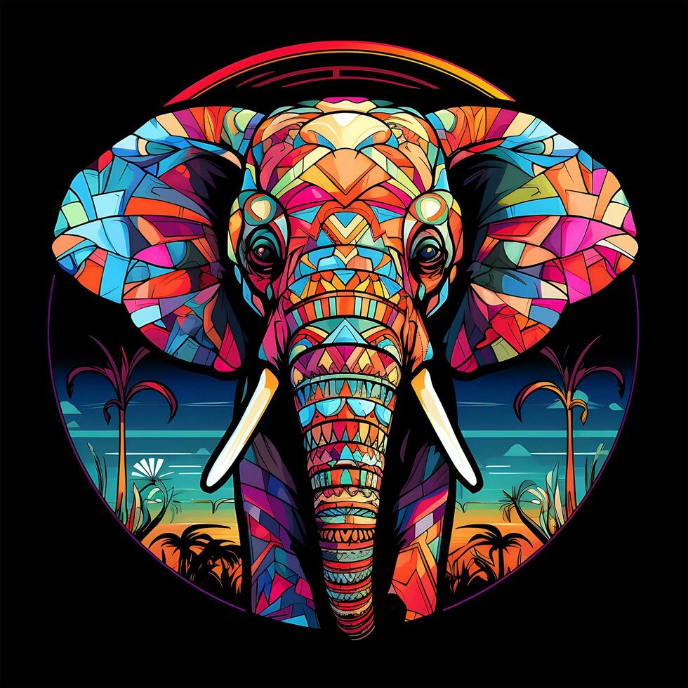 vue de une La peinture brillant coloré verre elefant cercle illustration conception photo