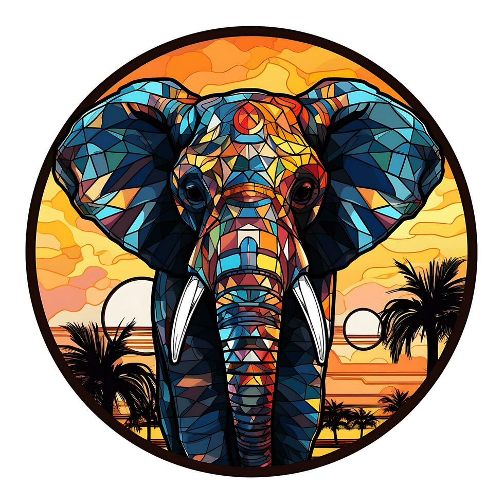 vue de une La peinture brillant coloré verre elefant cercle illustration conception photo