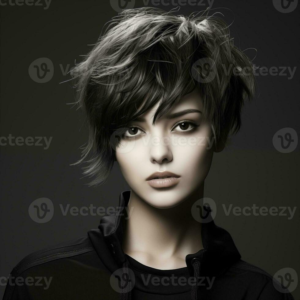 illustration de une la Coupe de cheveux mode portrait, ai généré photo