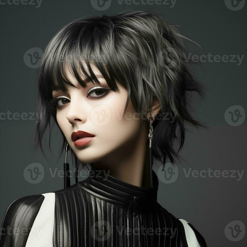 illustration de une la Coupe de cheveux mode portrait, ai généré photo