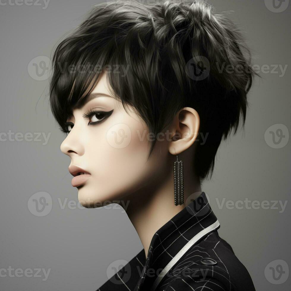 illustration de une la Coupe de cheveux mode portrait, ai généré photo