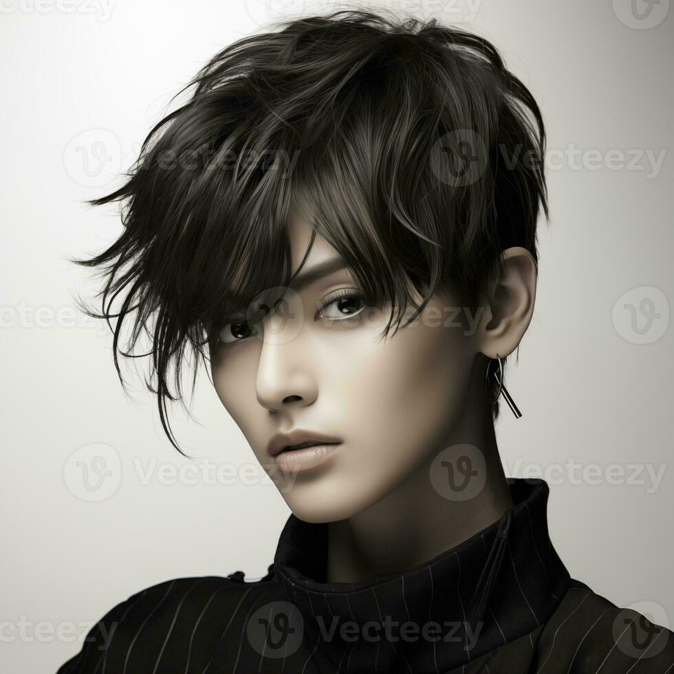 illustration de une la Coupe de cheveux mode portrait, ai généré photo