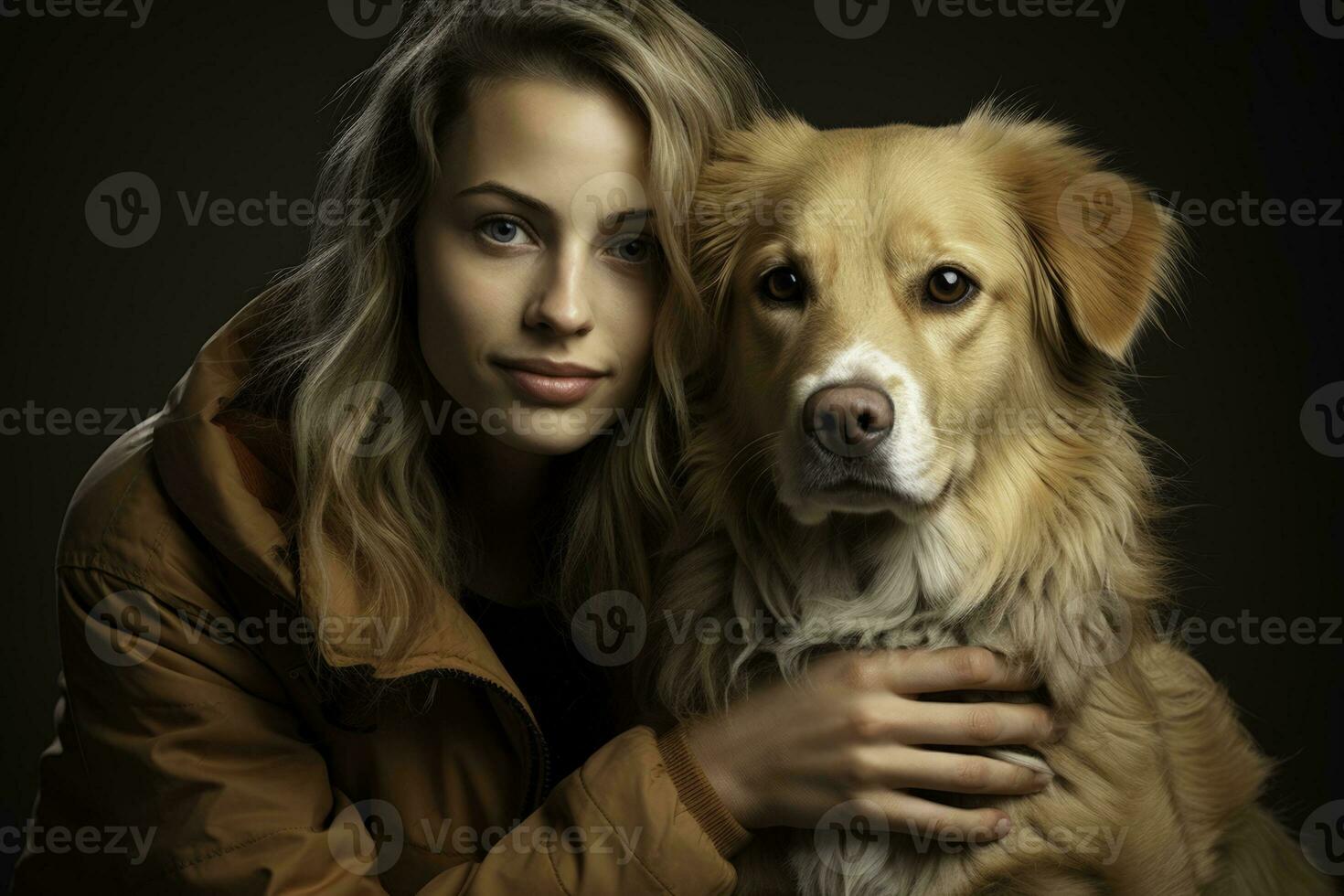 une thérapie chien réconfortant une en larmes individuel isolé sur une pente Contexte photo