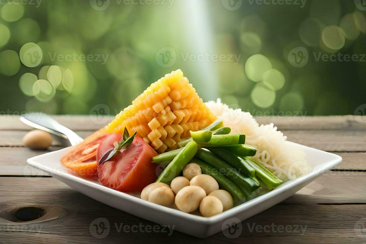 une bol de nourriture avec légumes, riz et nouilles. généré par ai photo