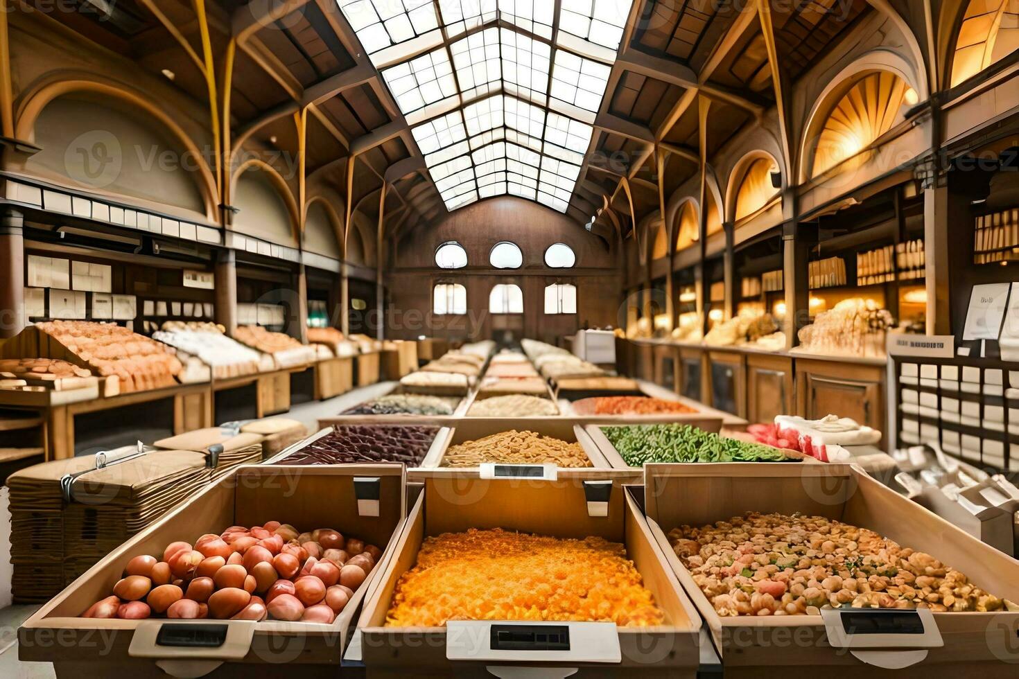 une grand boutique avec beaucoup de nourriture dans il. généré par ai photo