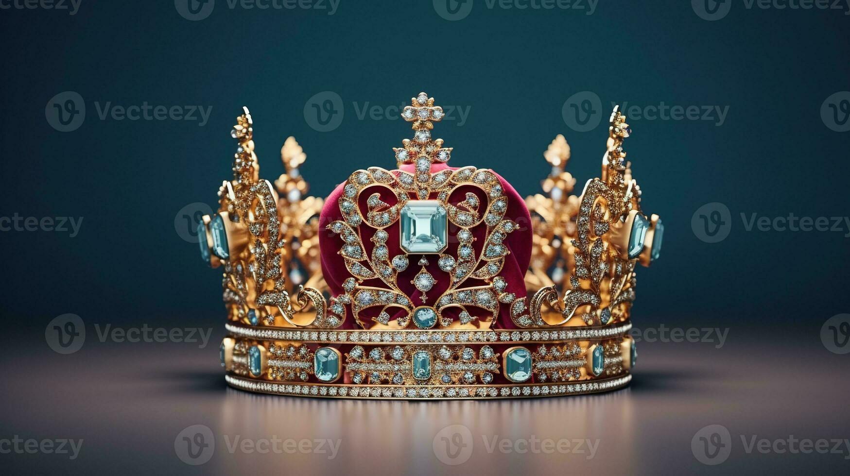 détaillé Roi couronne fabriqué de or isolé sur le plaine arrière-plan, décoré avec précieux bijoux photo