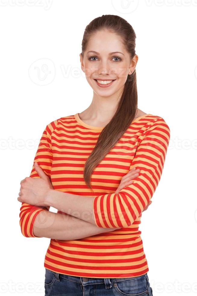 jeune femme dans un t-shirt rayé photo