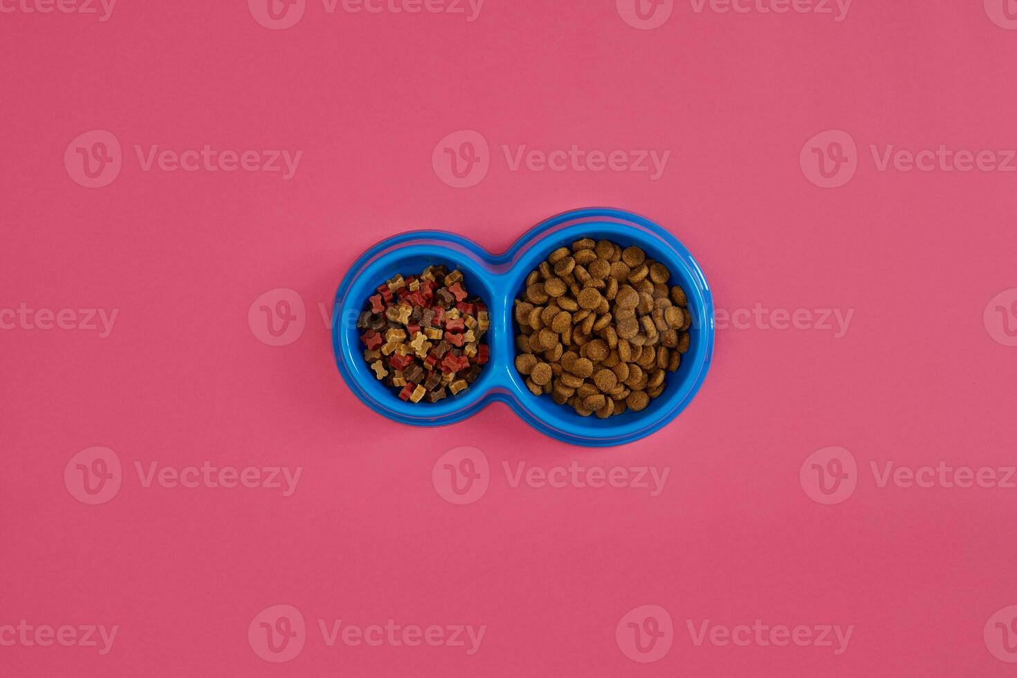 sec animal de compagnie nourriture dans bol sur rose Contexte Haut vue photo