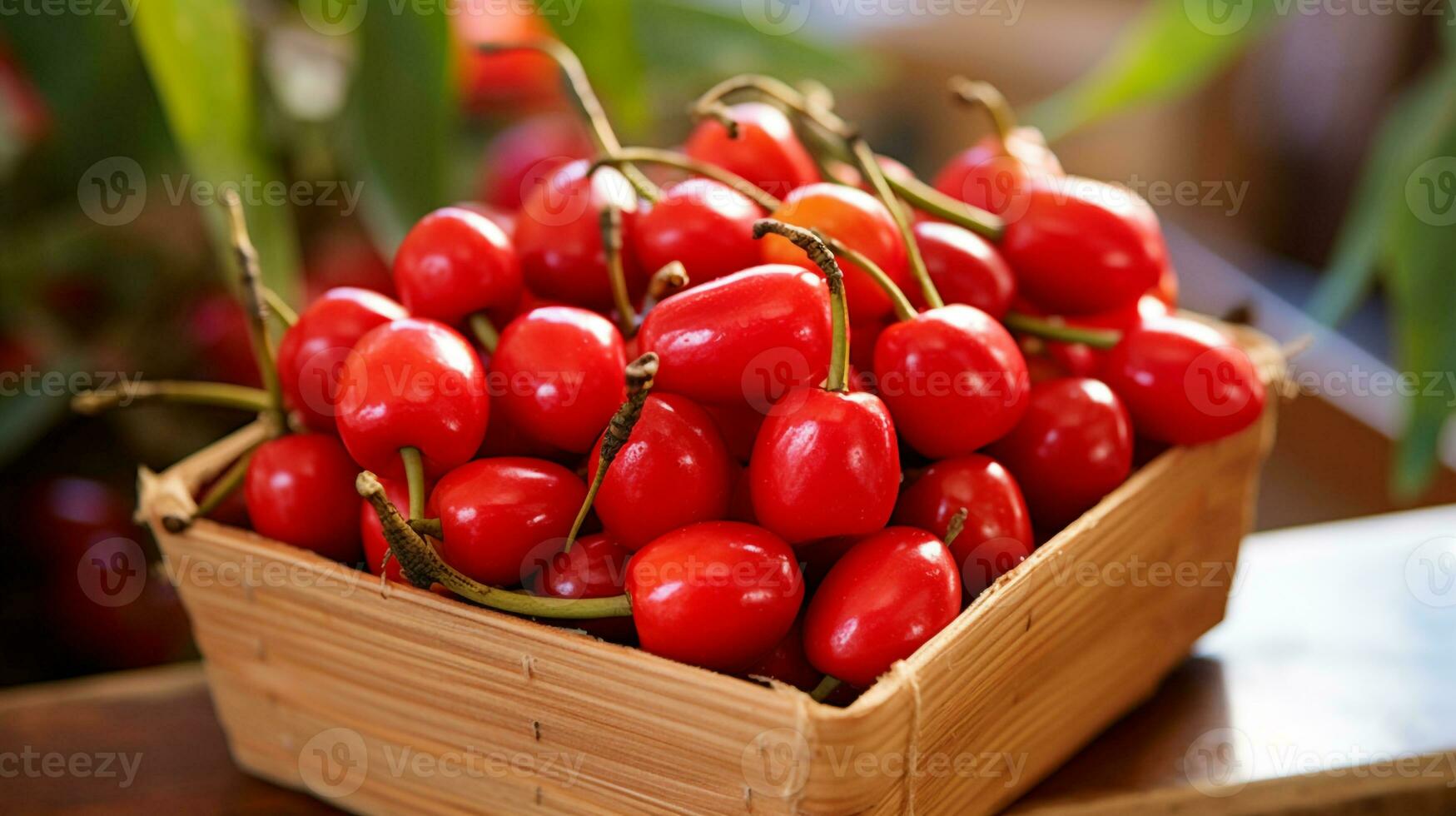 fraîchement choisi Barbade Cerise fruit de jardin mis dans le des boites. génératif ai photo