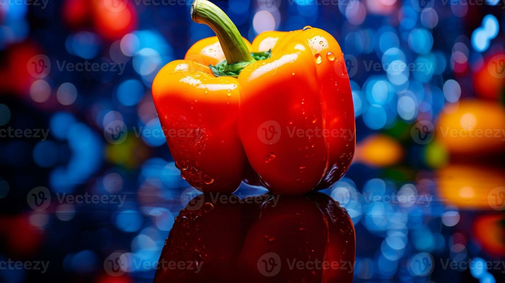 photo de cloche poivre fruit moitié contre une coloré abstrait Contexte. génératif ai