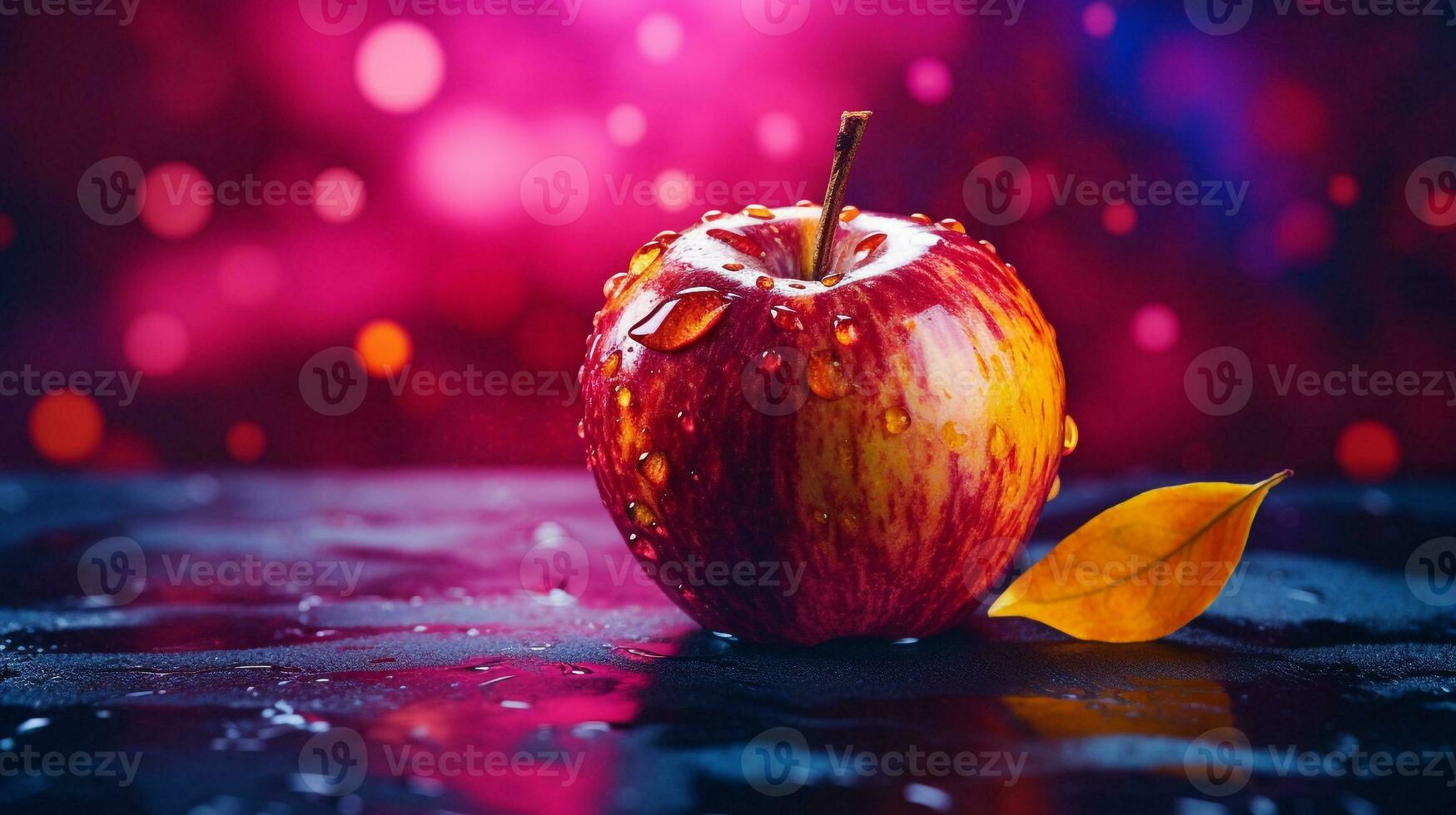 photo de Rose l'eau Pomme fruit moitié contre une coloré abstrait Contexte. génératif ai