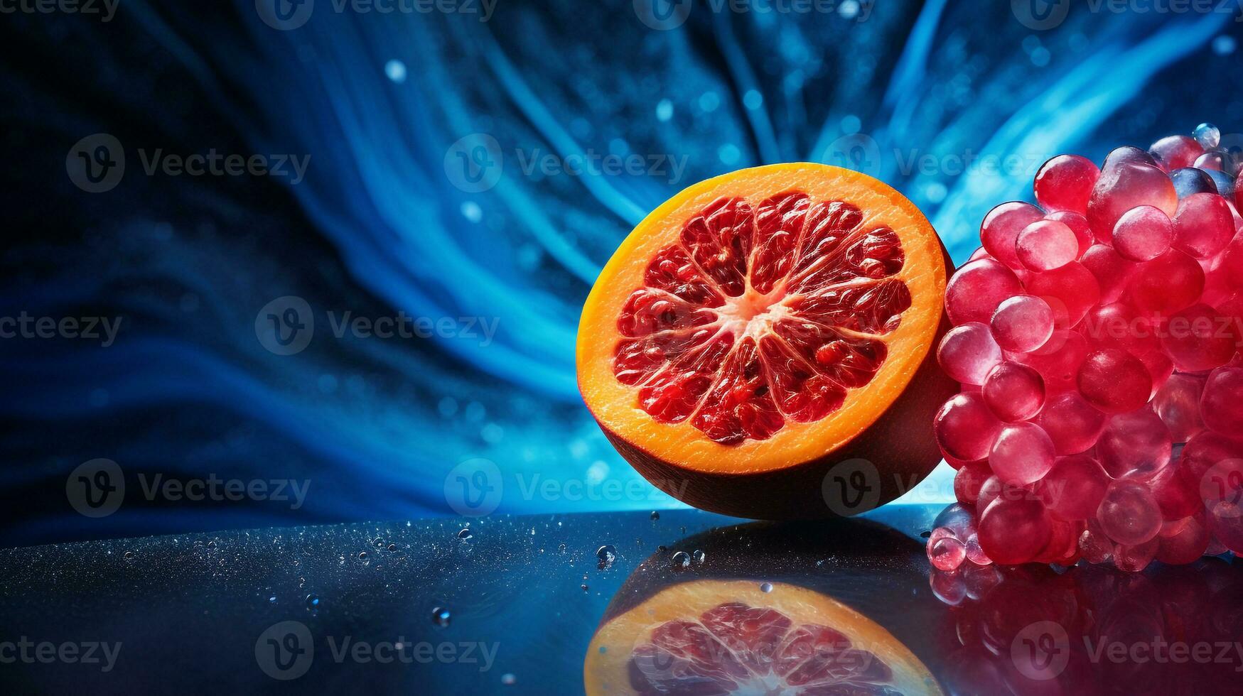 photo de duku fruit moitié contre une coloré abstrait Contexte. génératif ai